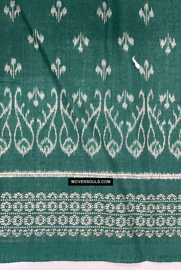 1720 Handgewebter Schal aus grüner Ikat-Baumwolle Odisha-WOVENSOULS Galerie für antike Textilien und Kunst