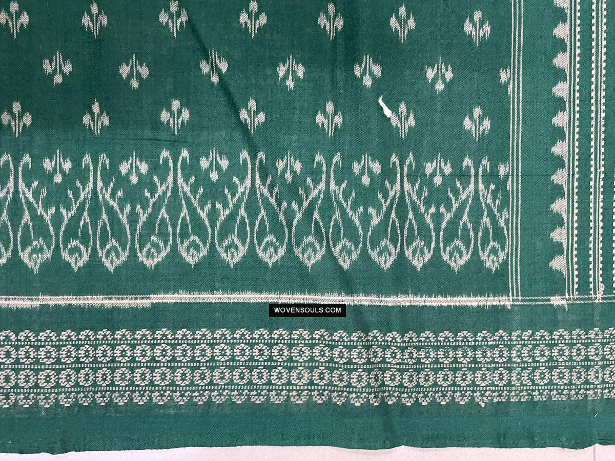 1720 Green Ikat Cotton Handloom Shawl Odisha-WOVENSOULS Antique Textiles & Art Gallery