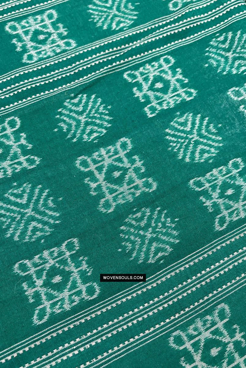 1720 Handgewebter Schal aus grüner Ikat-Baumwolle Odisha-WOVENSOULS Galerie für antike Textilien und Kunst