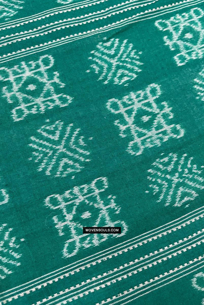 1720 Handgewebter Schal aus grüner Ikat-Baumwolle Odisha-WOVENSOULS Galerie für antike Textilien und Kunst