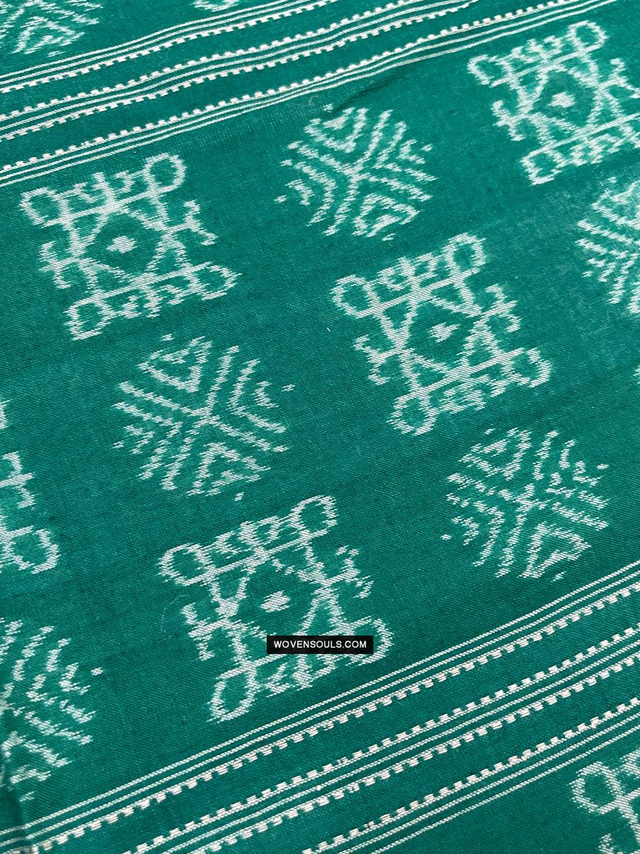 1720 Green Ikat Cotton Handloom Shawl Odisha-WOVENSOULS Antique Textiles & Art Gallery