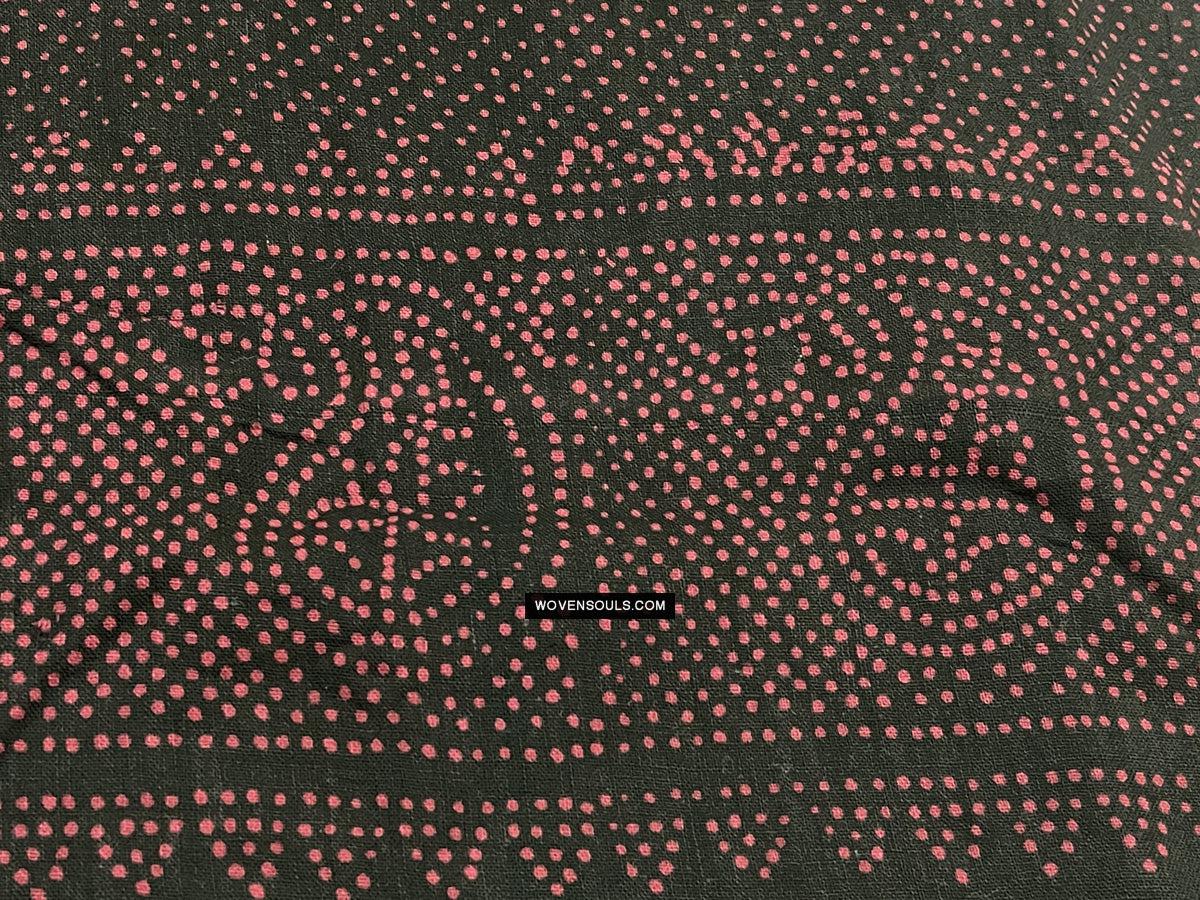 1721 PAIR Block Printed Cotton Scarf Textile with Bandhani motifs-WOVENSOULS Antique Textiles & Art Gallery