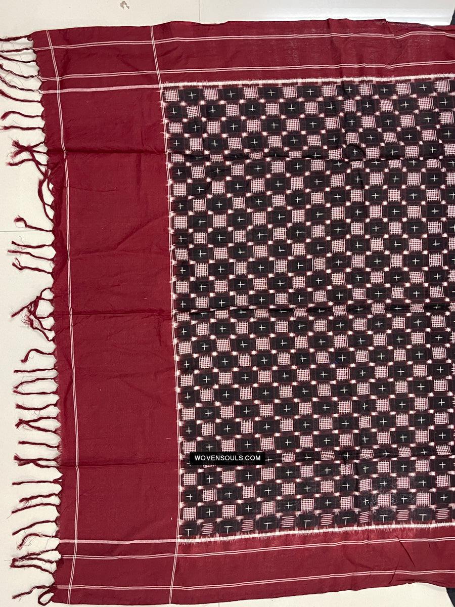 1723 Double Ikat Cotton Handwoven Shawl Andhra Pradesh-WOVENSOULS Antique Textiles & Art Gallery