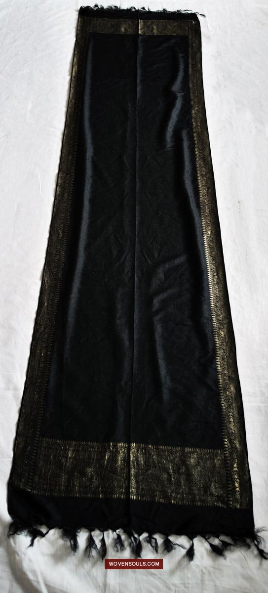 1726 Black Banarasi Silk Stole Scarf-WOVENSOULS Antique Textiles & Art Gallery