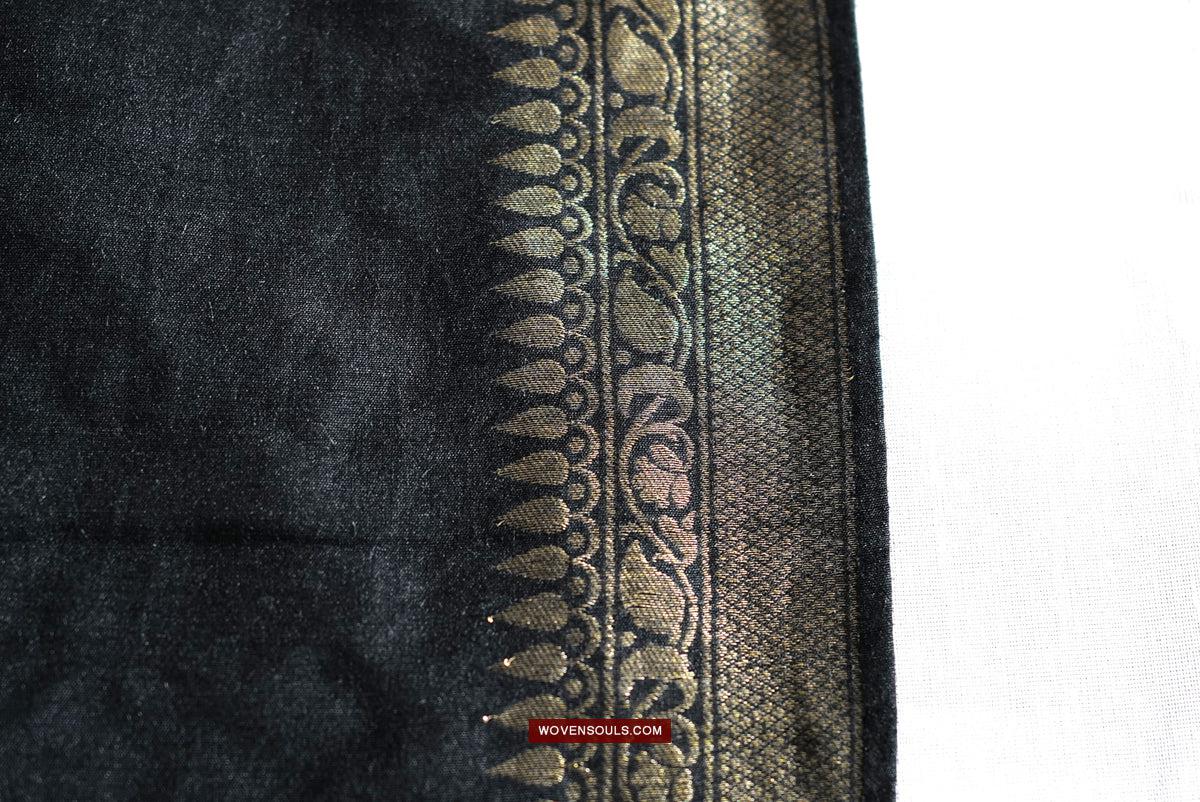 1726 Black Banarasi Silk Stole Scarf-WOVENSOULS Antique Textiles & Art Gallery