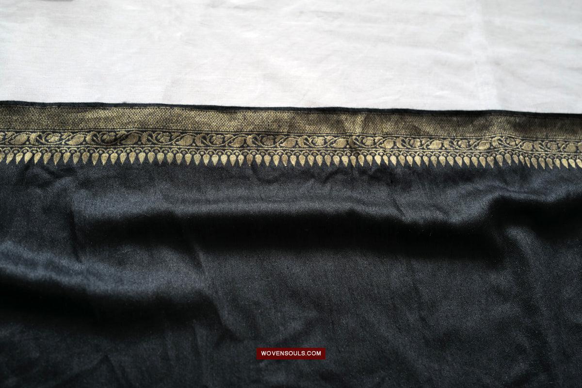 1726 Black Banarasi Silk Stole Scarf-WOVENSOULS Antique Textiles & Art Gallery