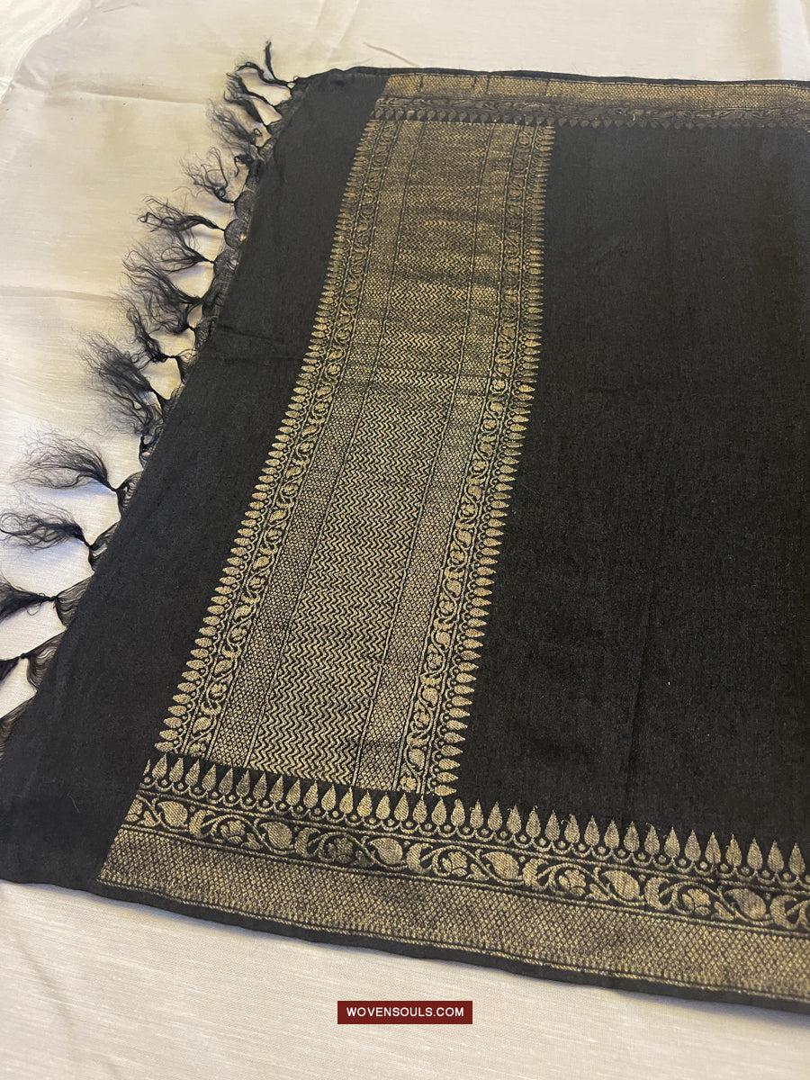 1726 Black Banarasi Silk Stole Scarf-WOVENSOULS Antique Textiles & Art Gallery