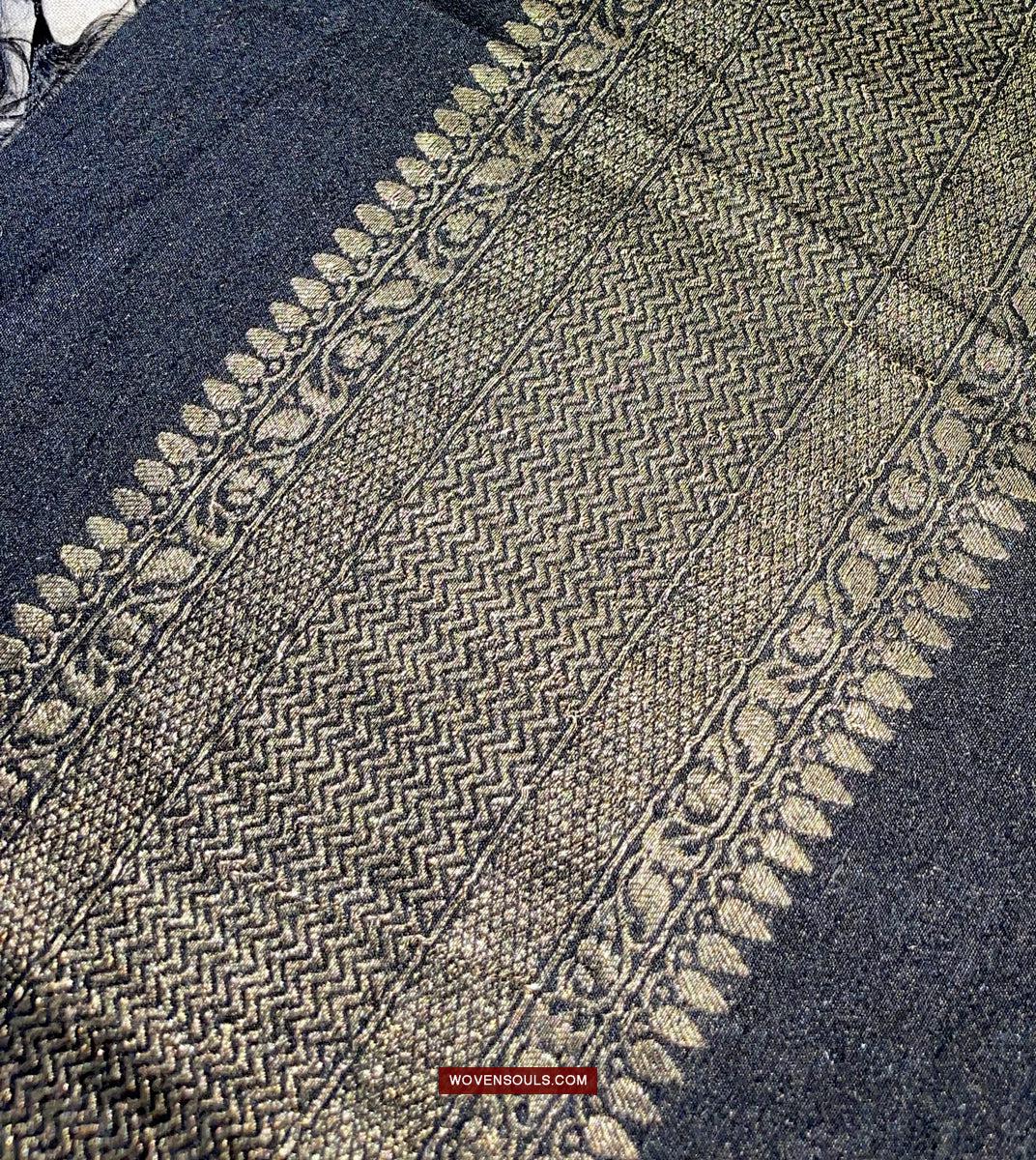 1726 Black Banarasi Silk Stole Scarf-WOVENSOULS Antique Textiles & Art Gallery
