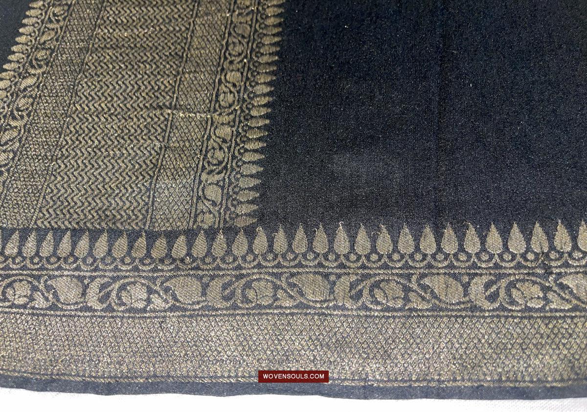 1726 Black Banarasi Silk Stole Scarf-WOVENSOULS Antique Textiles & Art Gallery