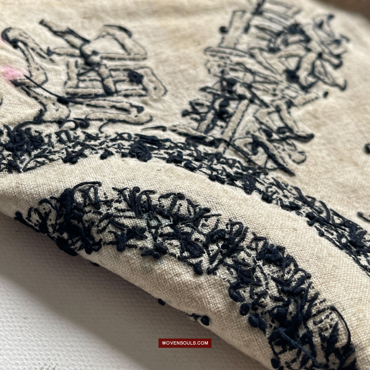 1736 Old Yao Cover Cloth for Celestial Crown - with Inscription in Embroidery-WOVENSOULS Antique Textiles & Art Gallery