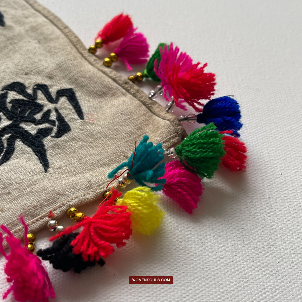 1736 Old Yao Cover Cloth for Celestial Crown - with Inscription in Embroidery-WOVENSOULS Antique Textiles & Art Gallery