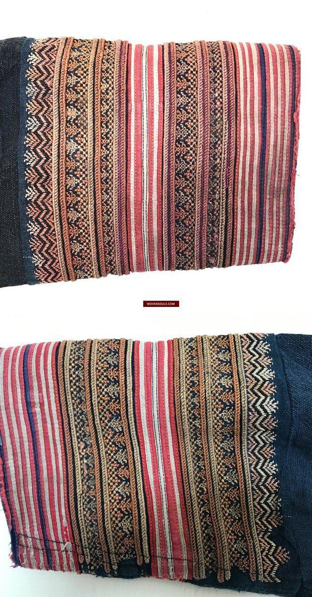 174 Yao Tunic Robe 1 - Hand Spun Cotton & Embroidery-WOVENSOULS-Antique-Vintage-Textiles-Art-Decor