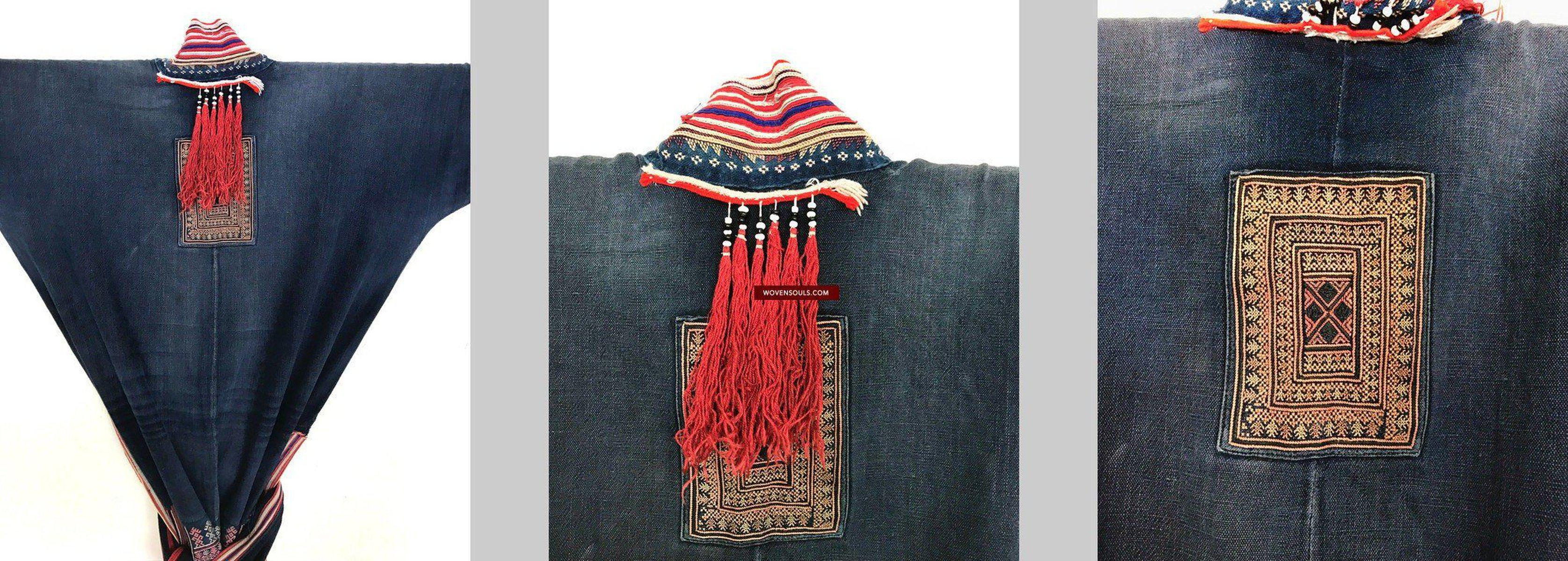 174 Yao Tunic Robe 1 - Hand Spun Cotton & Embroidery-WOVENSOULS-Antique-Vintage-Textiles-Art-Decor