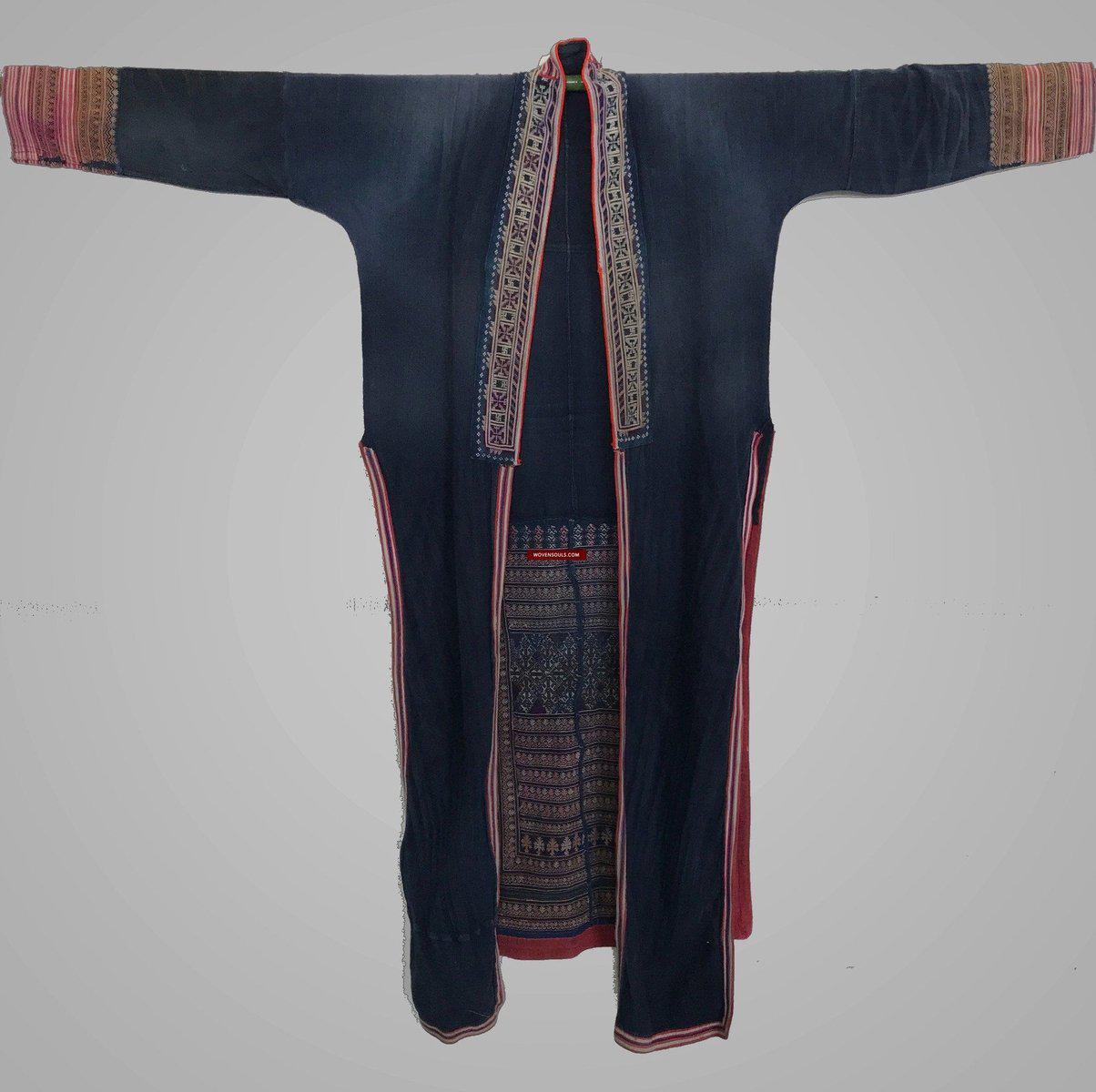 174 Yao Tunic Robe 1 - Hand Spun Cotton & Embroidery-WOVENSOULS-Antique-Vintage-Textiles-Art-Decor