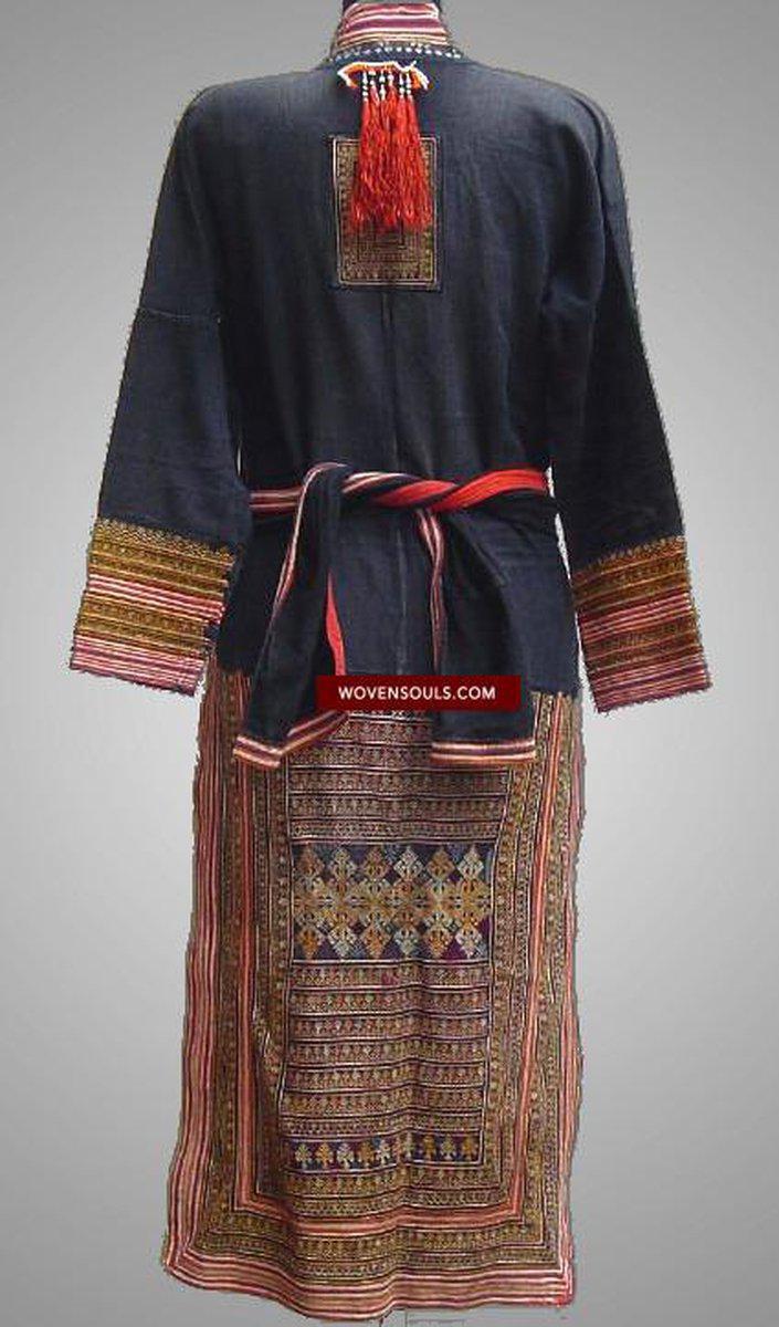 174 Yao Tunic Robe 1 - Hand Spun Cotton & Embroidery-WOVENSOULS-Antique-Vintage-Textiles-Art-Decor