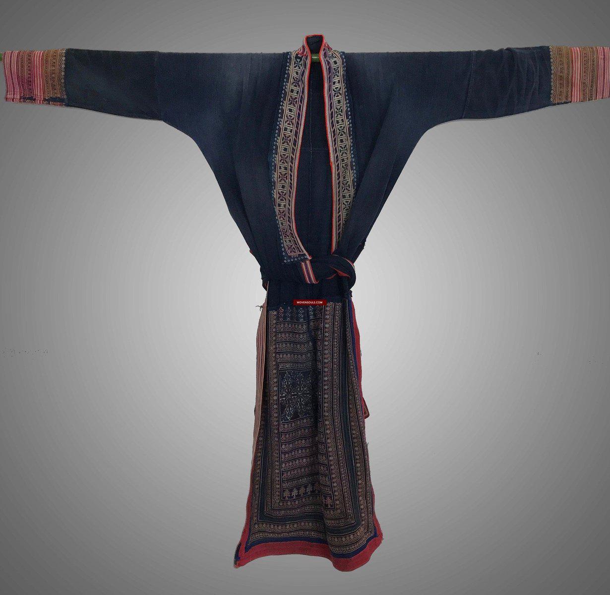 174 Yao Tunic Robe 1 - Hand Spun Cotton & Embroidery-WOVENSOULS-Antique-Vintage-Textiles-Art-Decor