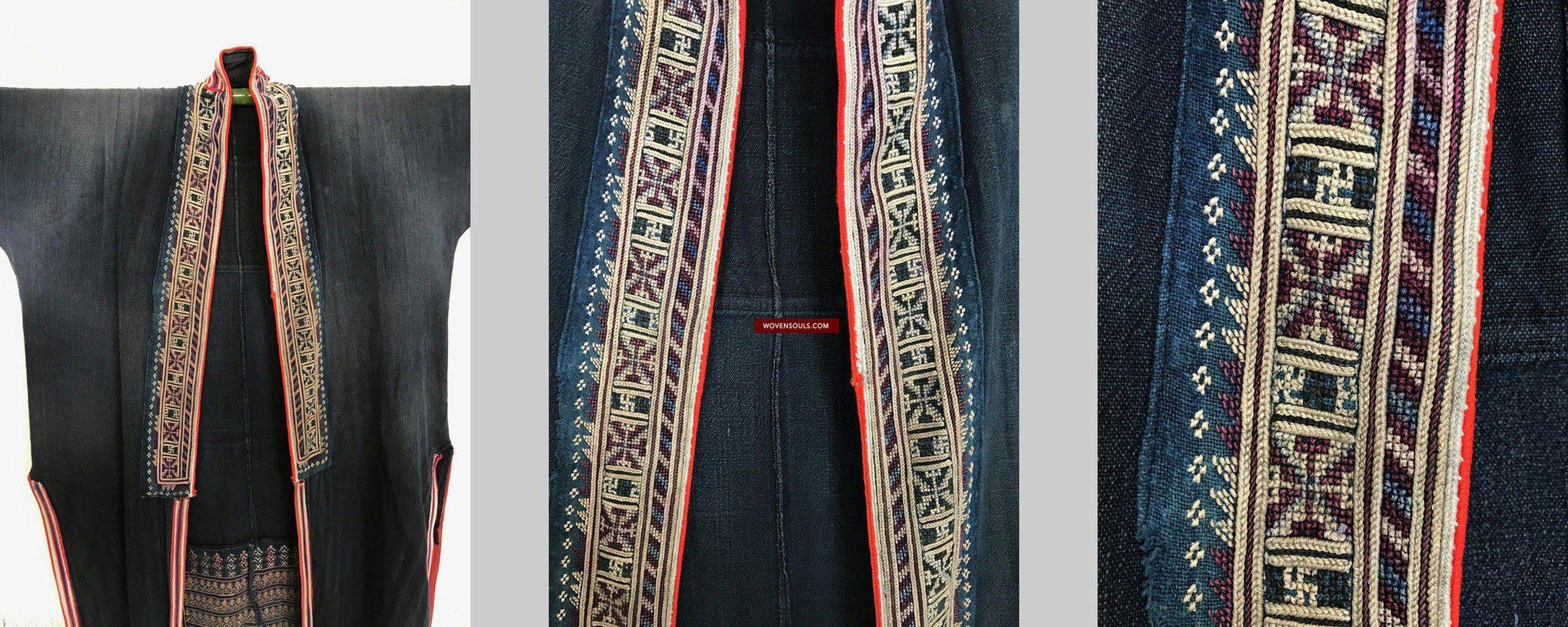 174 Yao Tunic Robe 1 - Hand Spun Cotton & Embroidery-WOVENSOULS-Antique-Vintage-Textiles-Art-Decor