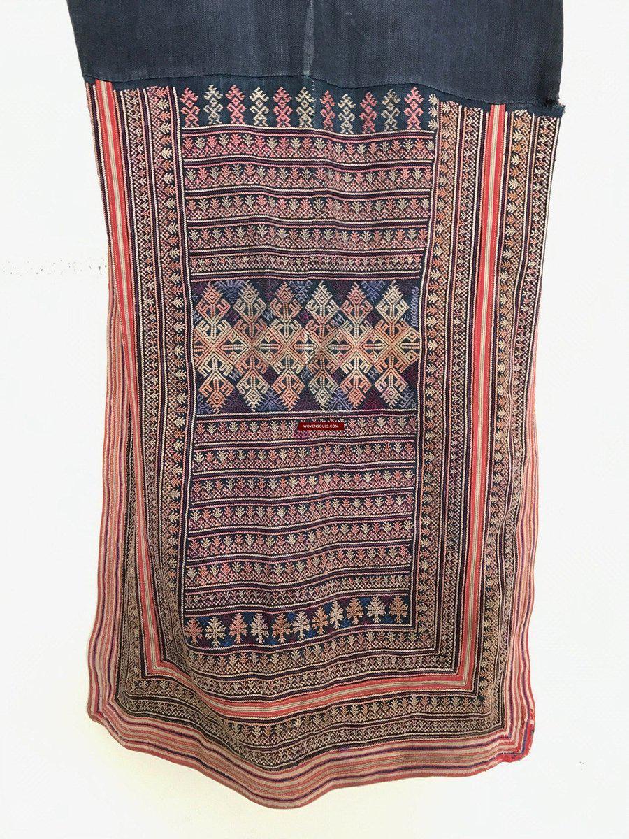 174 Yao Tunic Robe 1 - Hand Spun Cotton & Embroidery-WOVENSOULS-Antique-Vintage-Textiles-Art-Decor