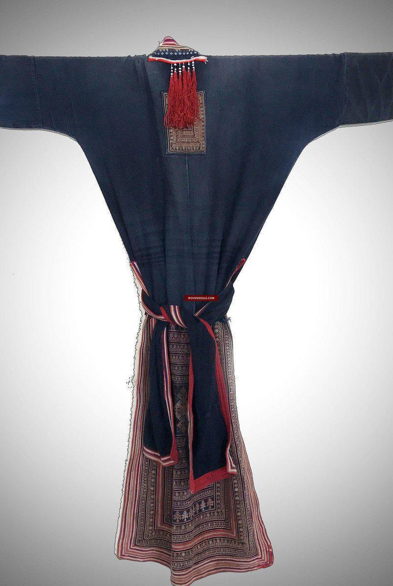 174 Yao Tunic Robe 1 - Hand Spun Cotton & Embroidery-WOVENSOULS-Antique-Vintage-Textiles-Art-Decor