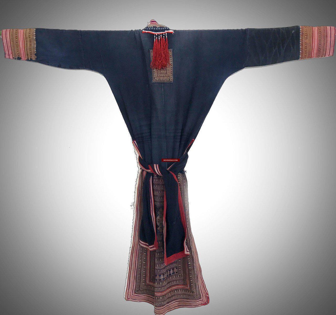 174 Yao Tunic Robe 1 - Hand Spun Cotton & Embroidery-WOVENSOULS-Antique-Vintage-Textiles-Art-Decor