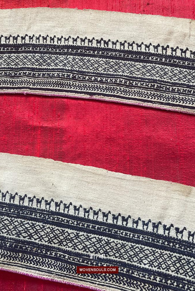1741 Vintage White Trouser Yao Tribal Embroidery Textile Art - Trouser Cuffs-WOVENSOULS Antique Textiles & Art Gallery