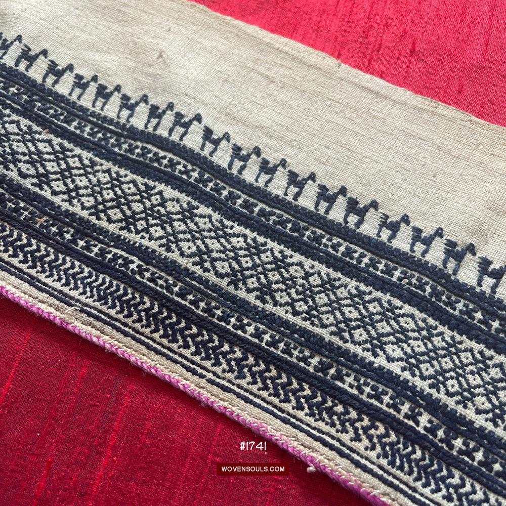 1741 Vintage White Trouser Yao Tribal Embroidery Textile Art - Trouser Cuffs-WOVENSOULS Antique Textiles & Art Gallery