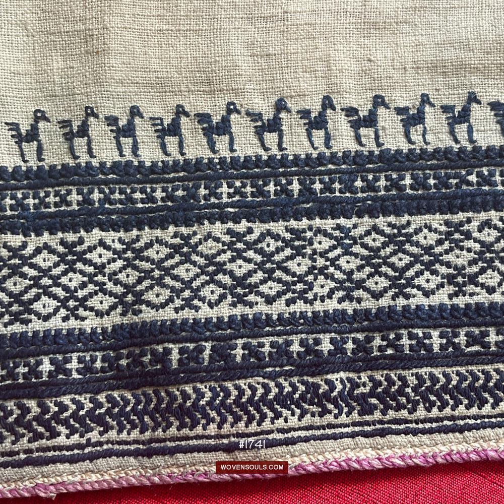 1741 Vintage White Trouser Yao Tribal Embroidery Textile Art - Trouser Cuffs-WOVENSOULS Antique Textiles & Art Gallery