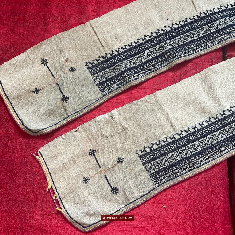 1741 Vintage White Trouser Yao Tribal Embroidery Textile Art - Trouser Cuffs-WOVENSOULS Antique Textiles & Art Gallery