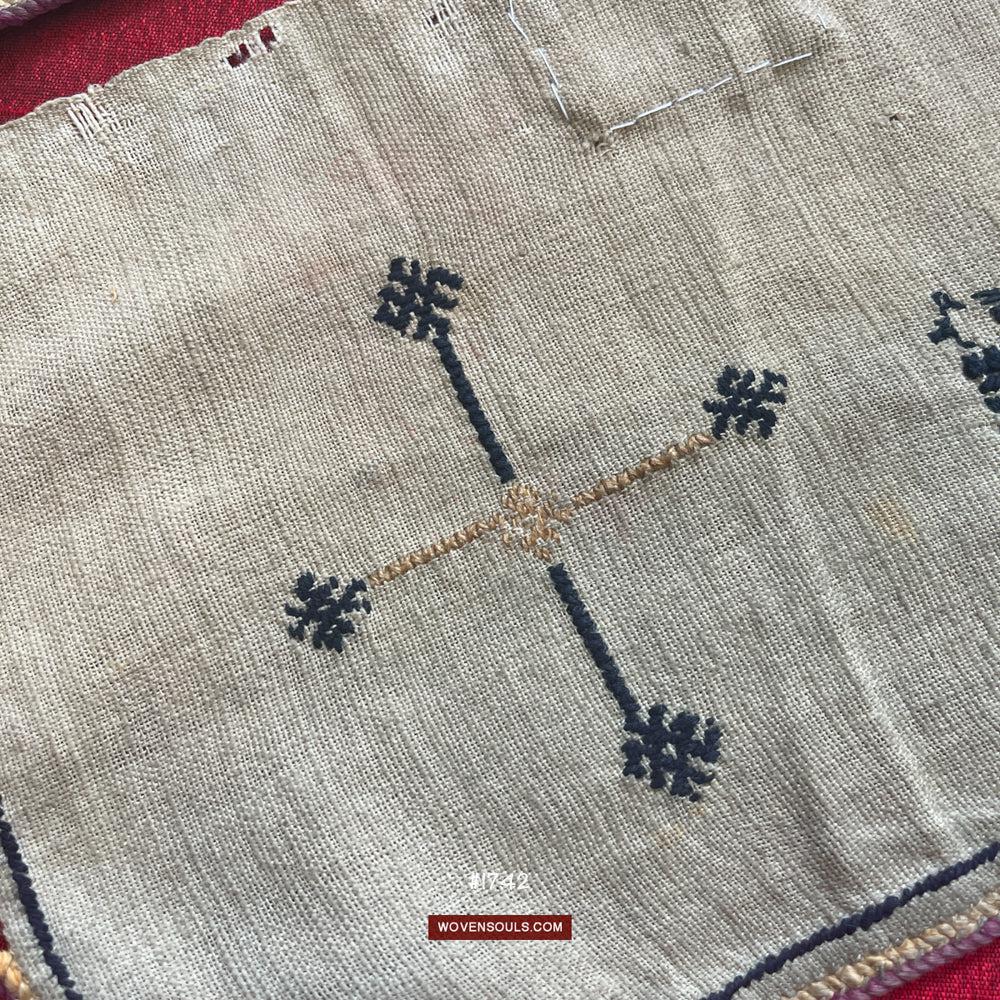 1741 Vintage White Trouser Yao Tribal Embroidery Textile Art - Trouser Cuffs-WOVENSOULS Antique Textiles & Art Gallery