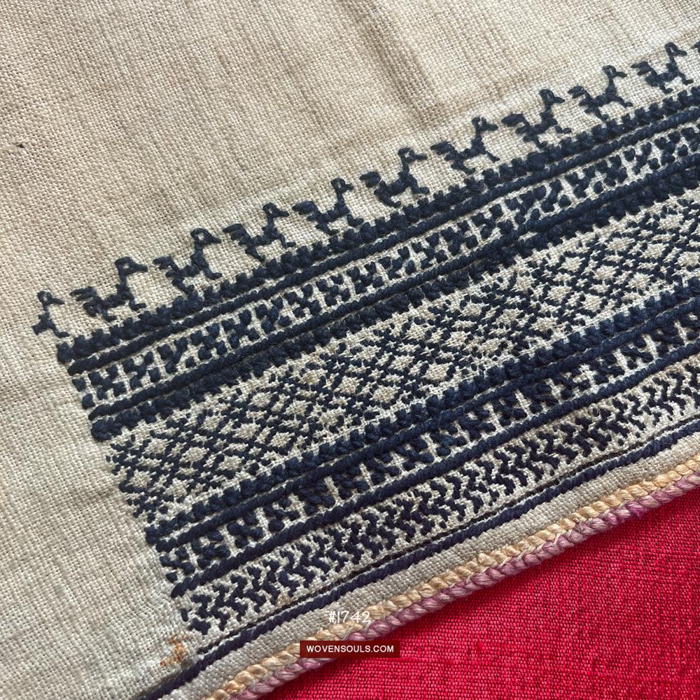 1741 Vintage White Trouser Yao Tribal Embroidery Textile Art - Trouser Cuffs-WOVENSOULS Antique Textiles & Art Gallery