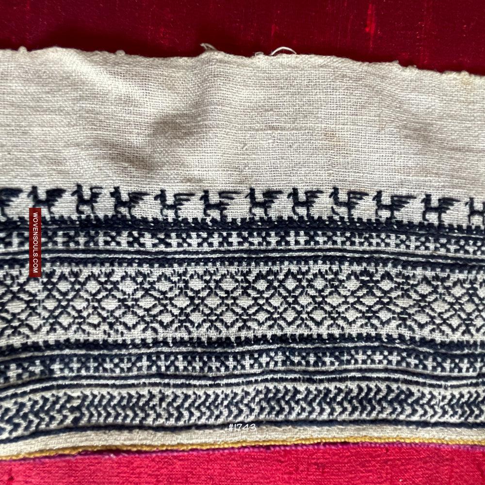 1741 Vintage White Trouser Yao Tribal Embroidery Textile Art - Trouser Cuffs-WOVENSOULS Antique Textiles & Art Gallery