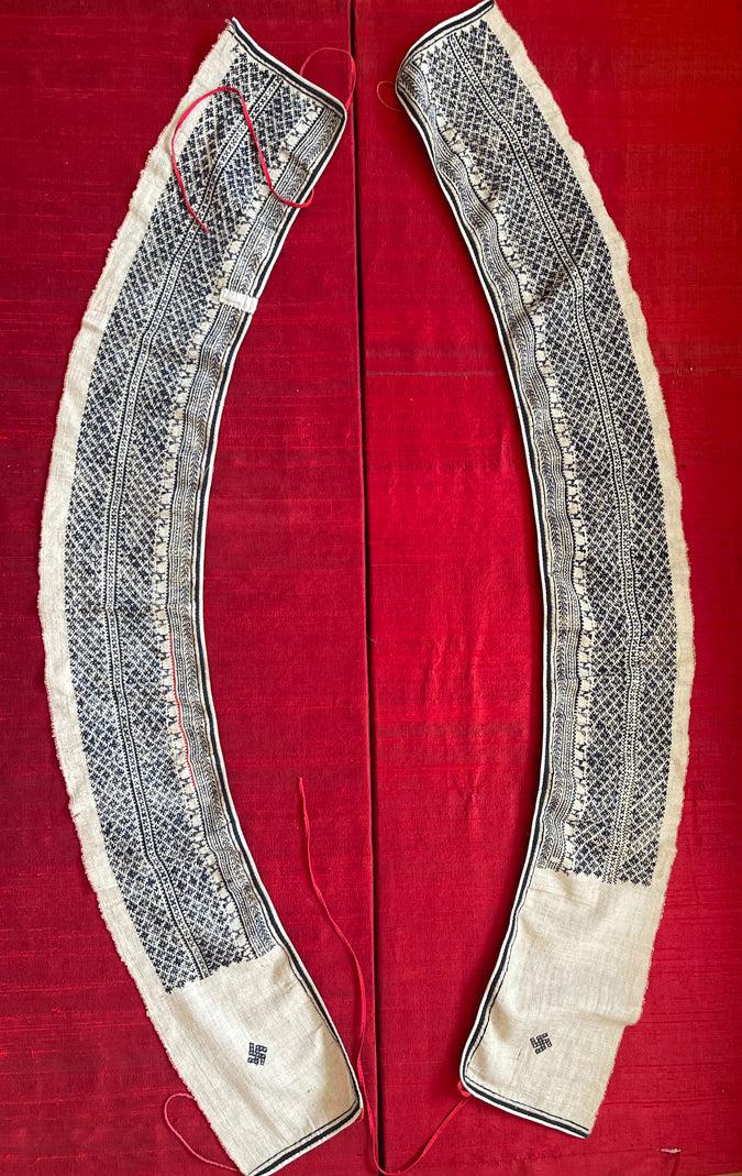 1744 Vintage White Trouser Yao Tribal Embroidery Textile Art - Trouser Cuffs-WOVENSOULS Antique Textiles & Art Gallery