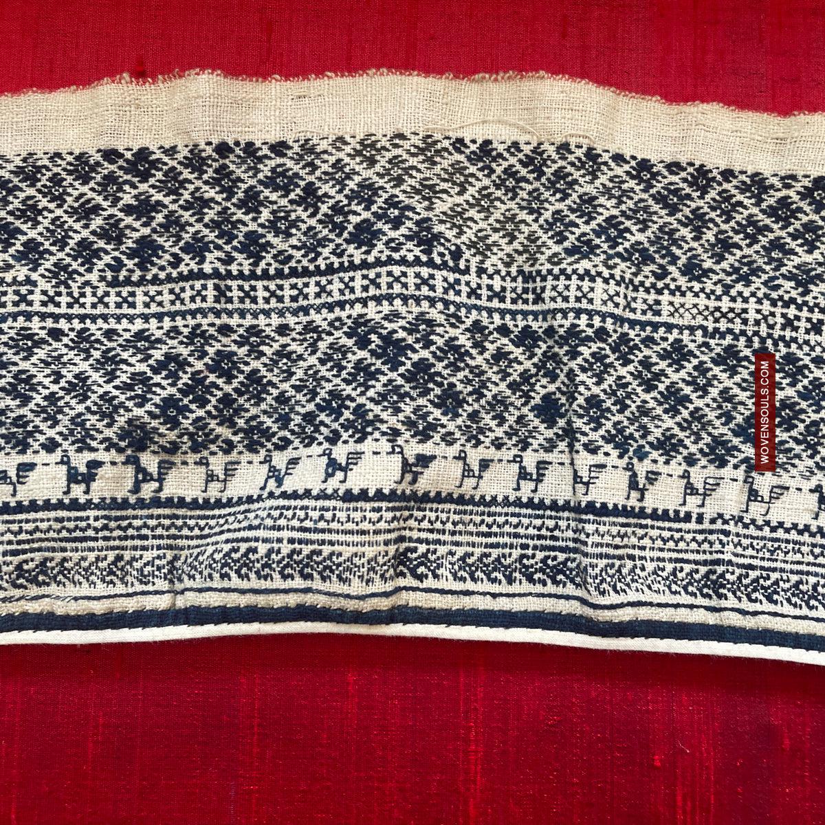 1744 Vintage White Trouser Yao Tribal Embroidery Textile Art - Trouser Cuffs-WOVENSOULS Antique Textiles & Art Gallery