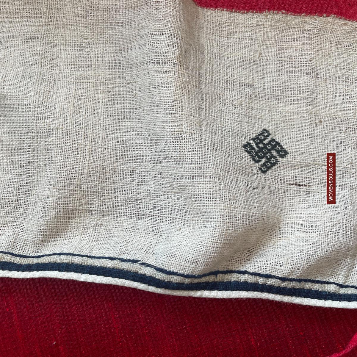 1744 Vintage White Trouser Yao Tribal Embroidery Textile Art - Trouser Cuffs-WOVENSOULS Antique Textiles & Art Gallery