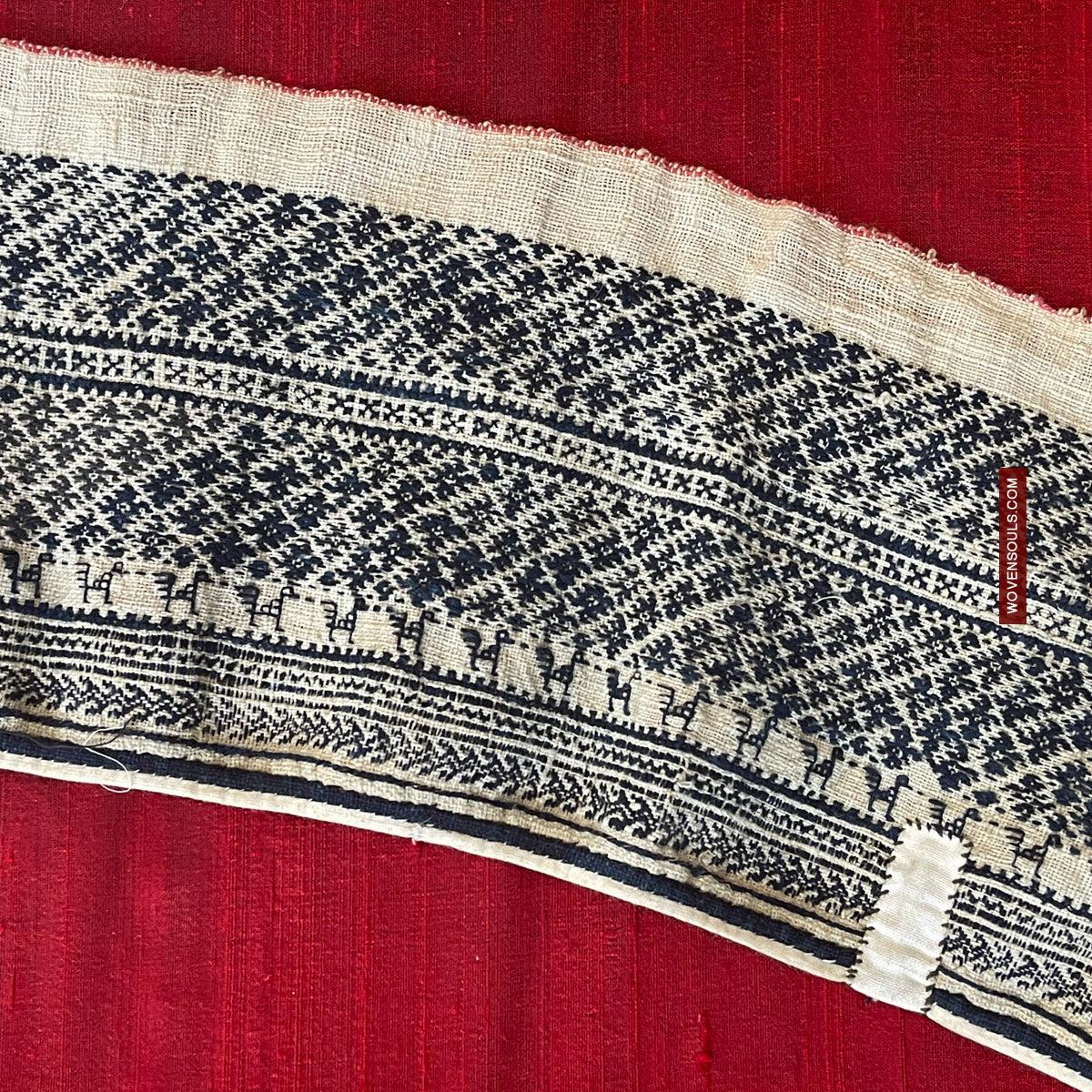 1744 Vintage White Trouser Yao Tribal Embroidery Textile Art - Trouser Cuffs-WOVENSOULS Antique Textiles & Art Gallery
