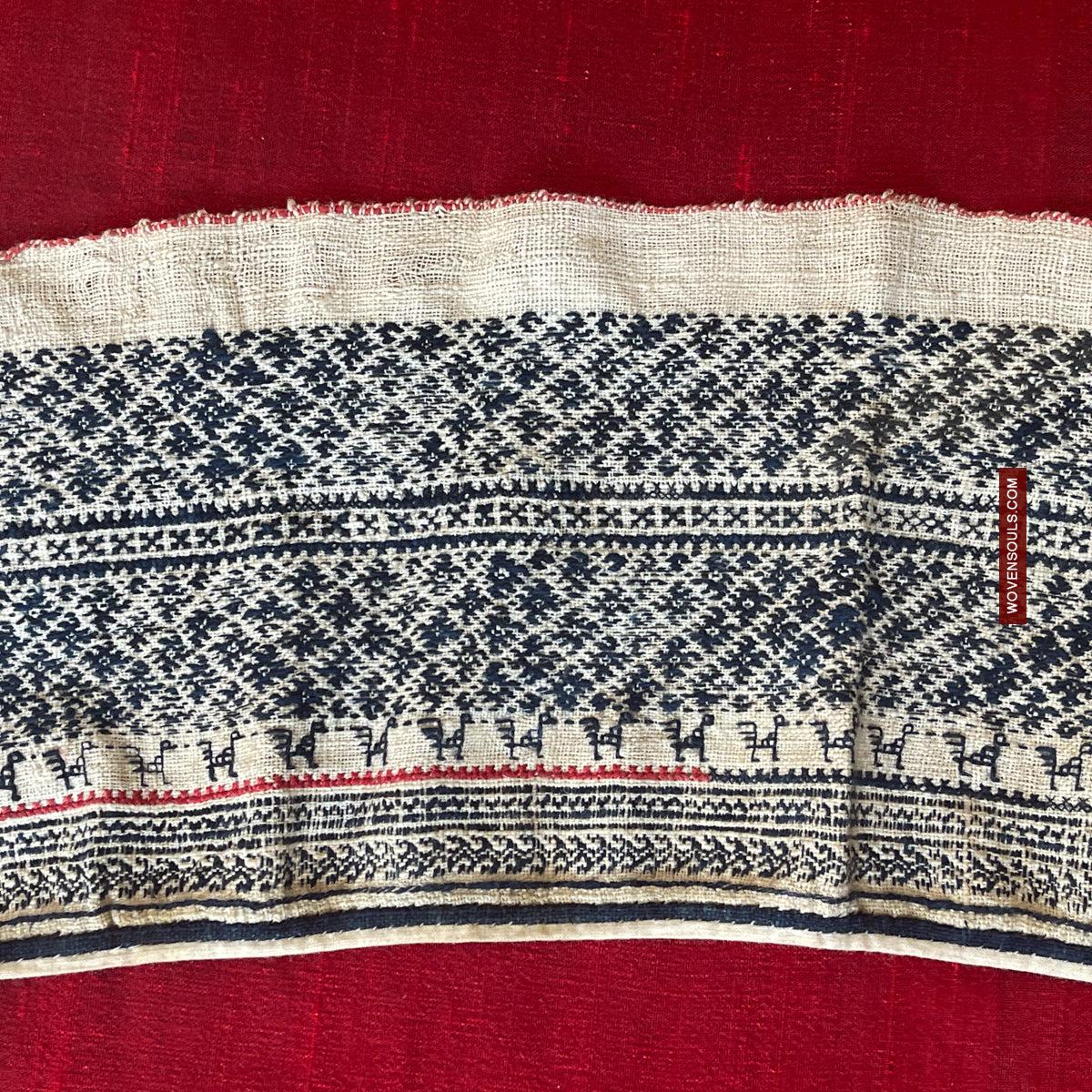 1744 Vintage White Trouser Yao Tribal Embroidery Textile Art - Trouser Cuffs-WOVENSOULS Antique Textiles & Art Gallery