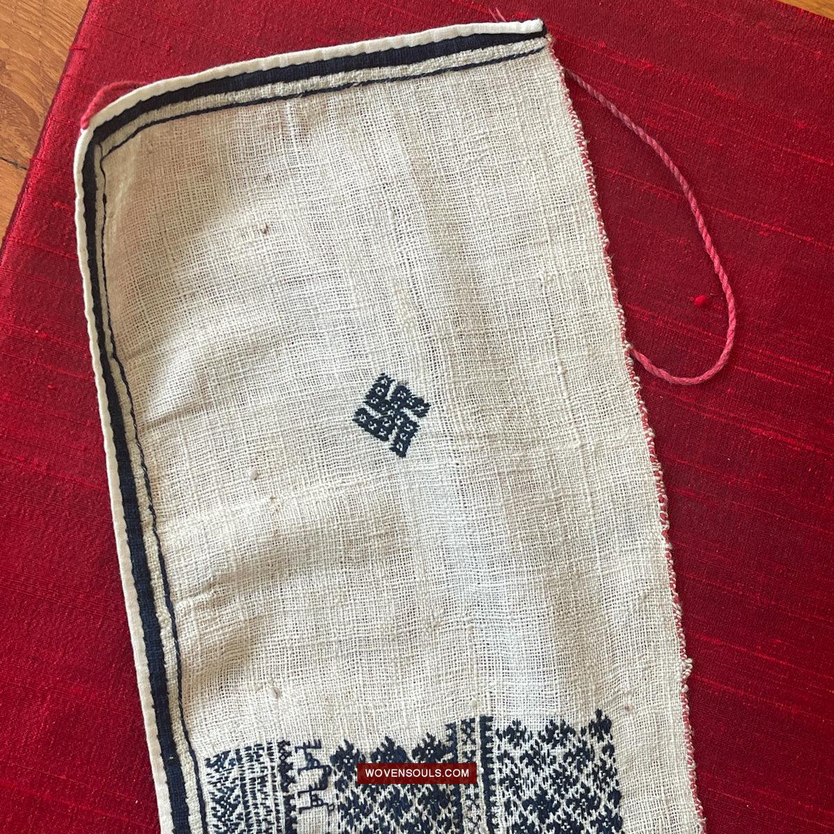 1744 Vintage White Trouser Yao Tribal Embroidery Textile Art - Trouser Cuffs-WOVENSOULS Antique Textiles & Art Gallery