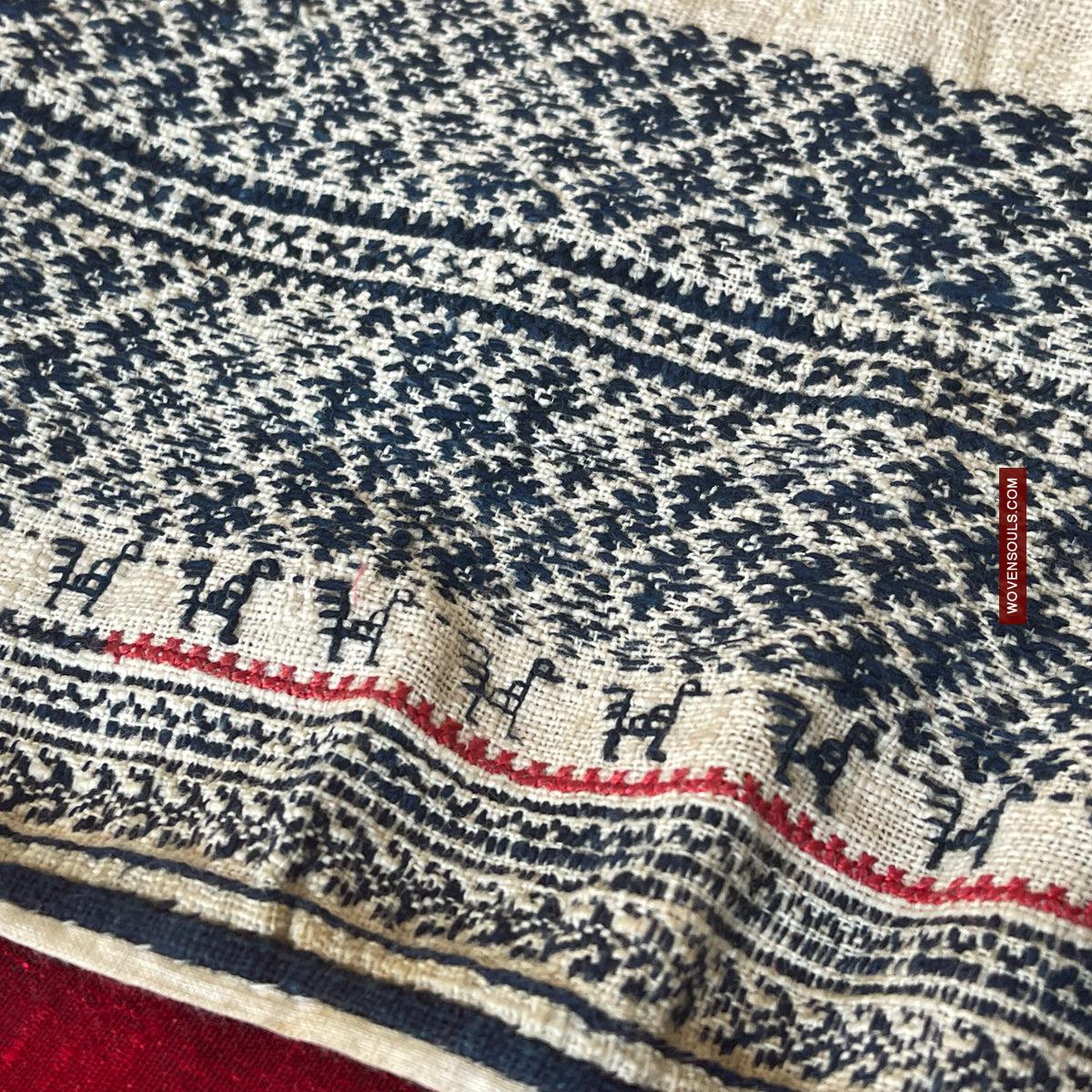 1744 Vintage White Trouser Yao Tribal Embroidery Textile Art - Trouser Cuffs-WOVENSOULS Antique Textiles & Art Gallery