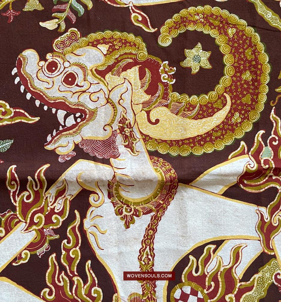 1748 Ramayan Scene in Batik - Hanuman - Cirebon Javanese Batik Tulis Artwork-WOVENSOULS Antique Textiles & Art Gallery