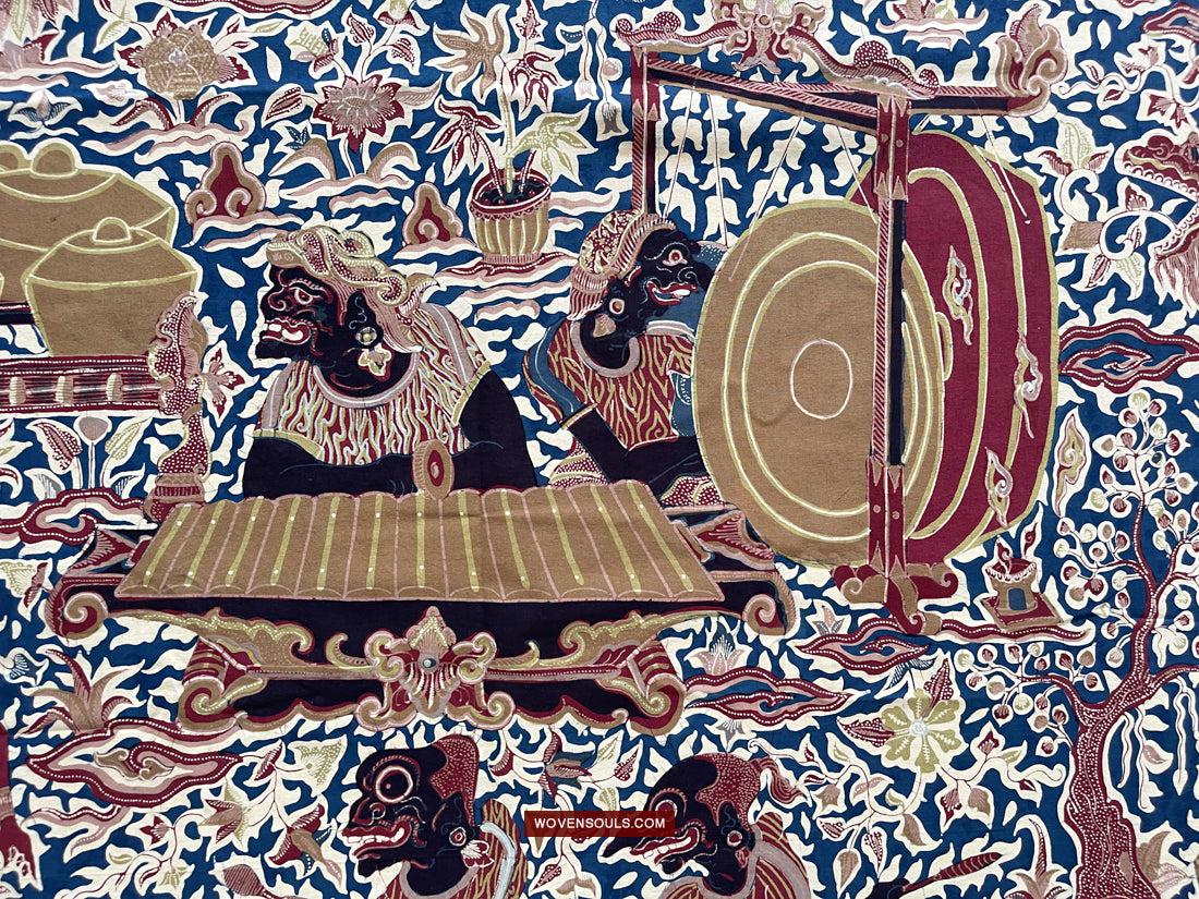 1751 Indonesian Art Cirebon Javanese Batik Tulis Artwork - Wayang Gamelan Scenes-WOVENSOULS Antique Textiles & Art Gallery
