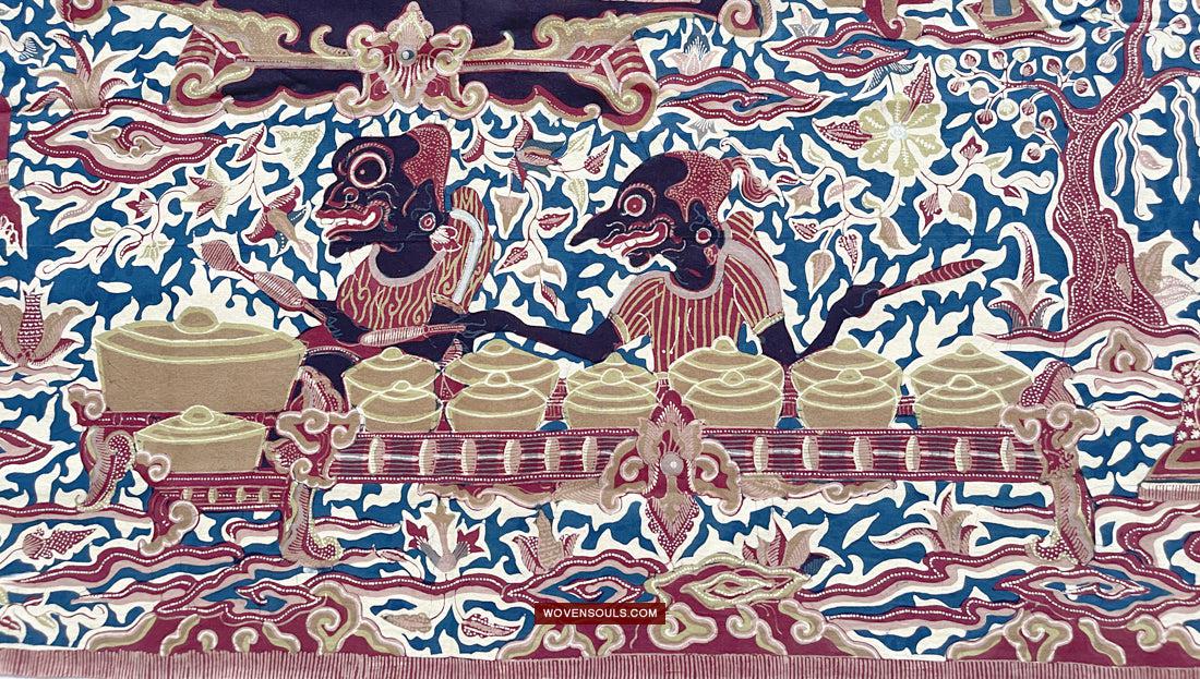1751 Indonesian Art Cirebon Javanese Batik Tulis Artwork - Wayang Gamelan Scenes-WOVENSOULS Antique Textiles & Art Gallery