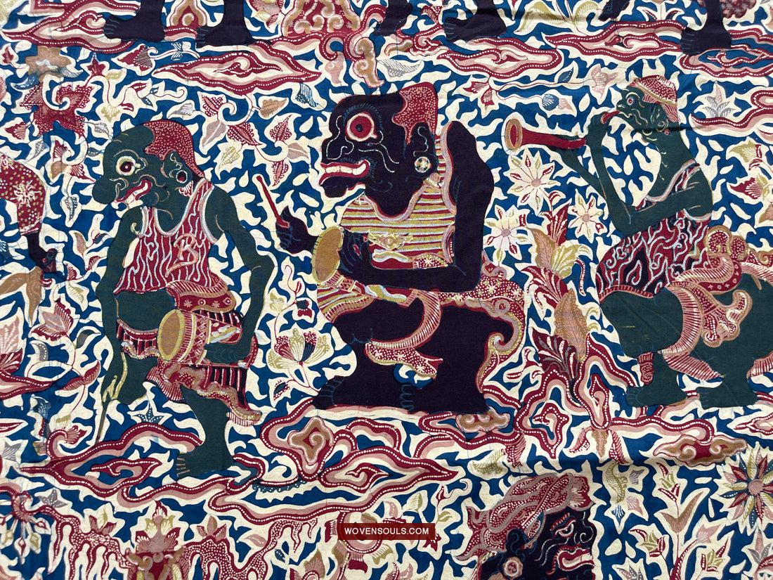 1751 Indonesian Art Cirebon Javanese Batik Tulis Artwork - Wayang Gamelan Scenes-WOVENSOULS Antique Textiles & Art Gallery