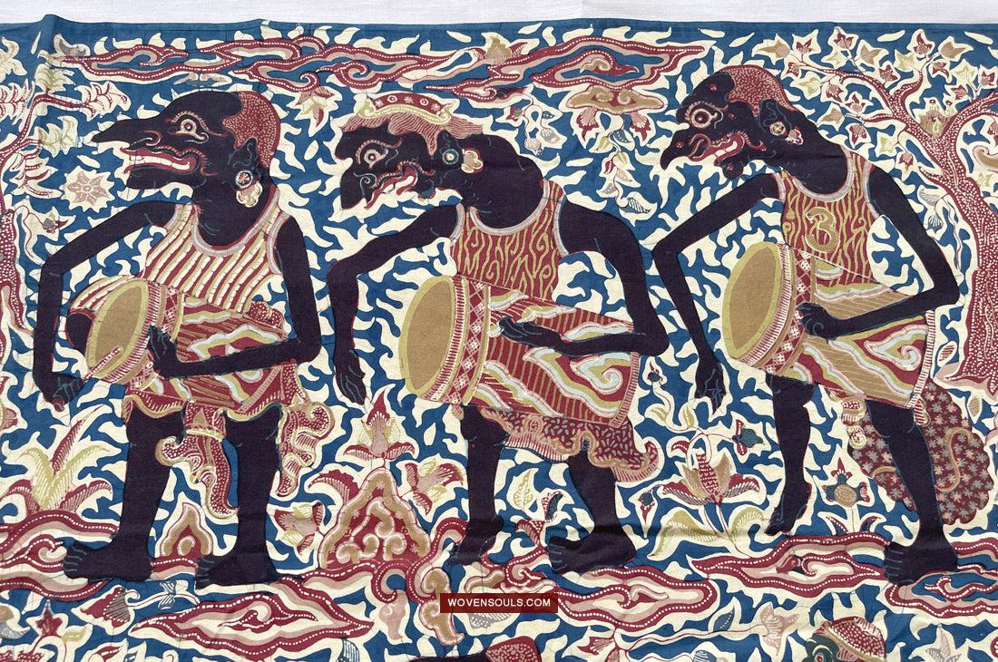 1751 Indonesian Art Cirebon Javanese Batik Tulis Artwork - Wayang Gamelan Scenes-WOVENSOULS Antique Textiles & Art Gallery