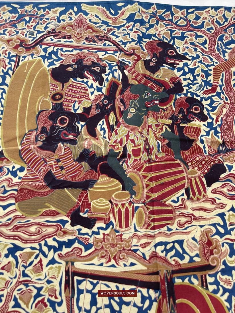 1751 Indonesian Art Cirebon Javanese Batik Tulis Artwork - Wayang Gamelan Scenes-WOVENSOULS Antique Textiles & Art Gallery