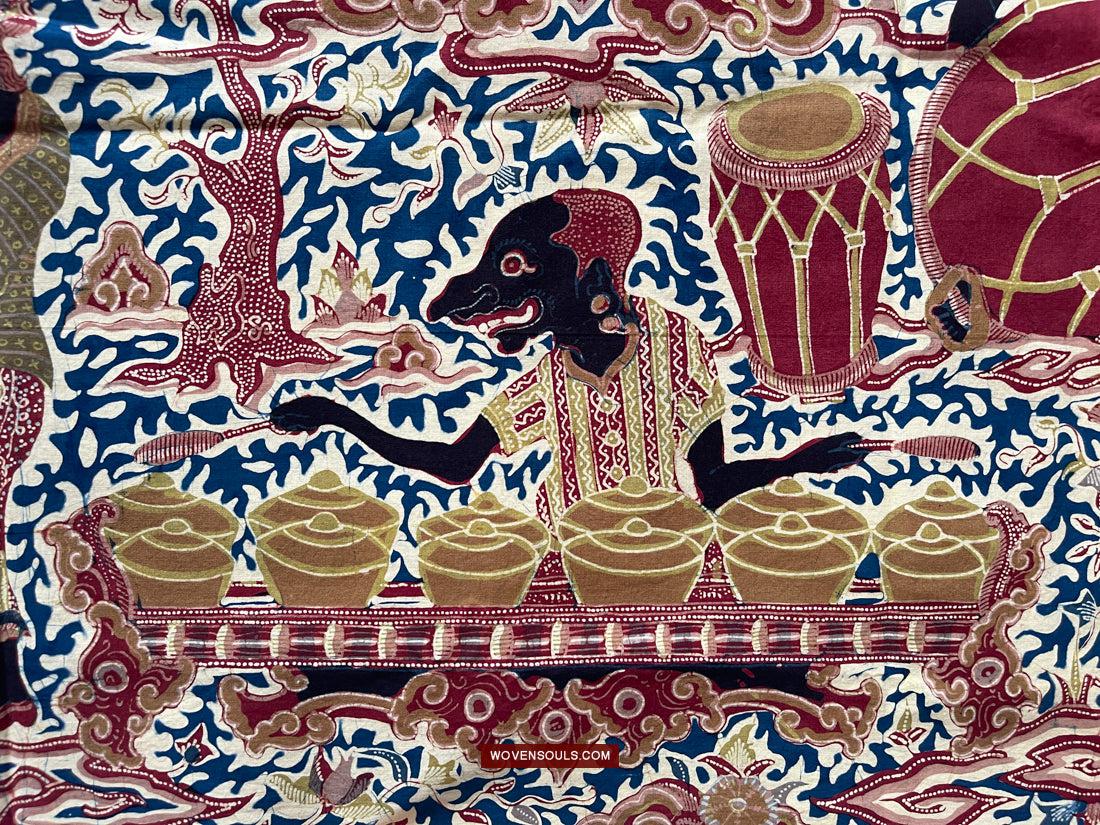 1751 Indonesian Art Cirebon Javanese Batik Tulis Artwork - Wayang Gamelan Scenes-WOVENSOULS Antique Textiles & Art Gallery