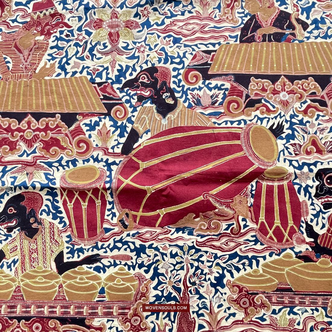 1751 Indonesian Art Cirebon Javanese Batik Tulis Artwork - Wayang Gamelan Scenes-WOVENSOULS Antique Textiles & Art Gallery