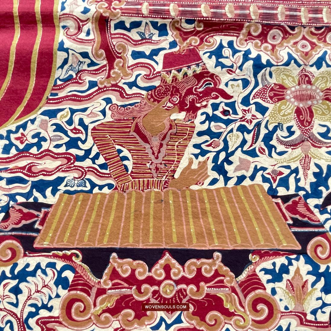 1751 Indonesian Art Cirebon Javanese Batik Tulis Artwork - Wayang Gamelan Scenes-WOVENSOULS Antique Textiles & Art Gallery