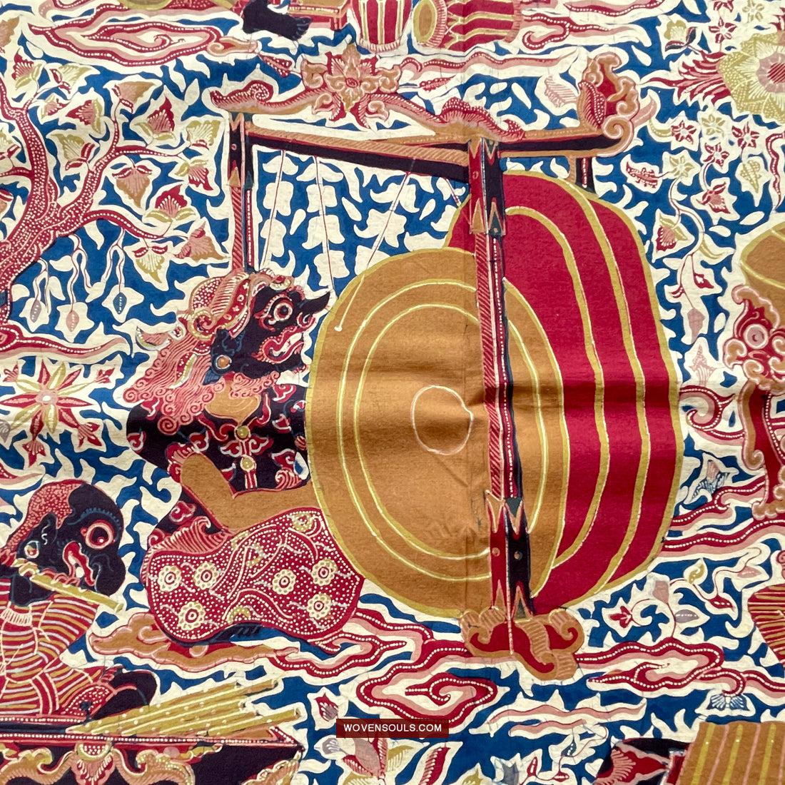 1751 Indonesian Art Cirebon Javanese Batik Tulis Artwork - Wayang Gamelan Scenes-WOVENSOULS Antique Textiles & Art Gallery