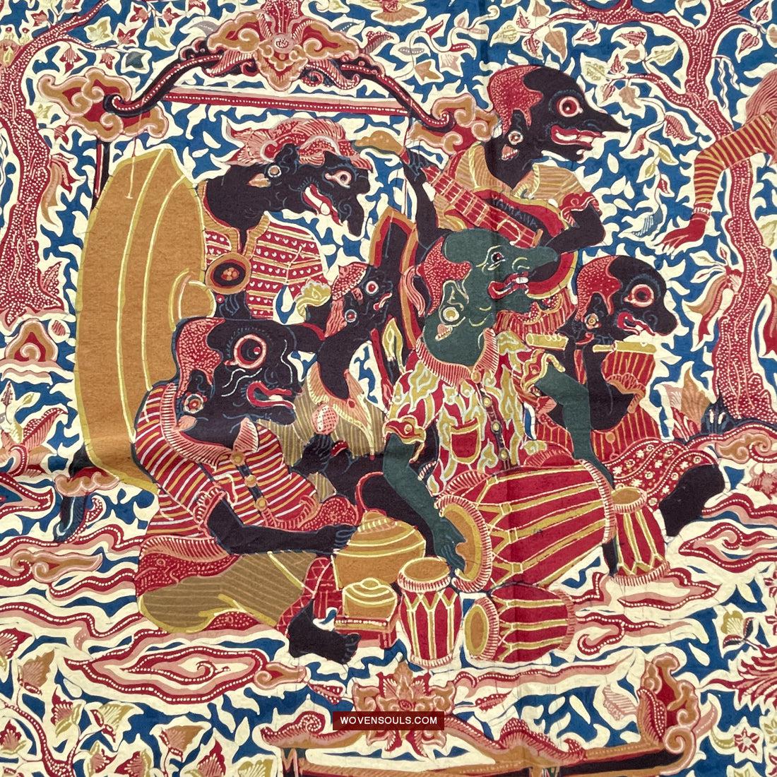 1751 Indonesian Art Cirebon Javanese Batik Tulis Artwork - Wayang Gamelan Scenes-WOVENSOULS Antique Textiles & Art Gallery