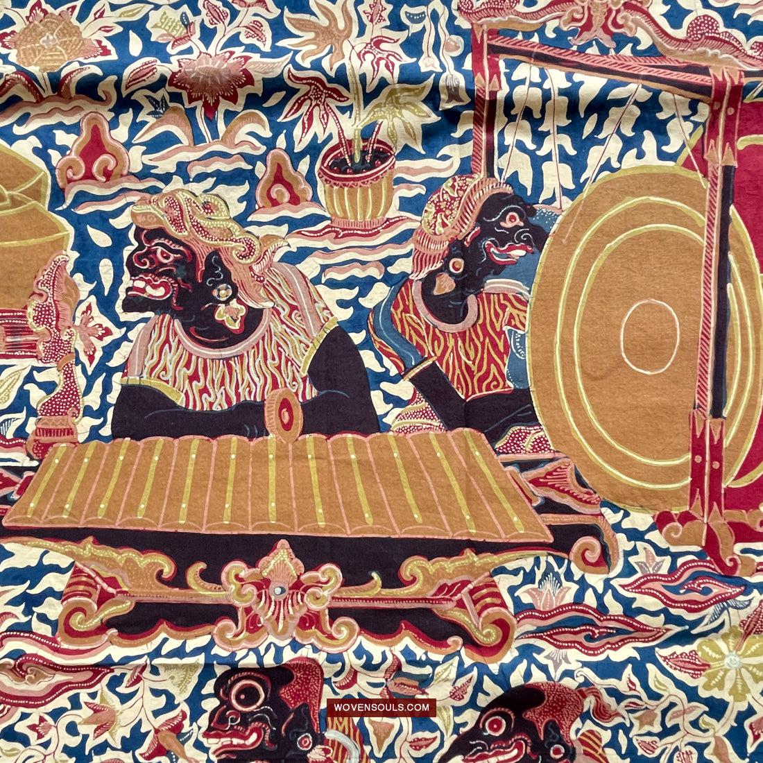 1751 Indonesian Art Cirebon Javanese Batik Tulis Artwork - Wayang Gamelan Scenes-WOVENSOULS Antique Textiles & Art Gallery